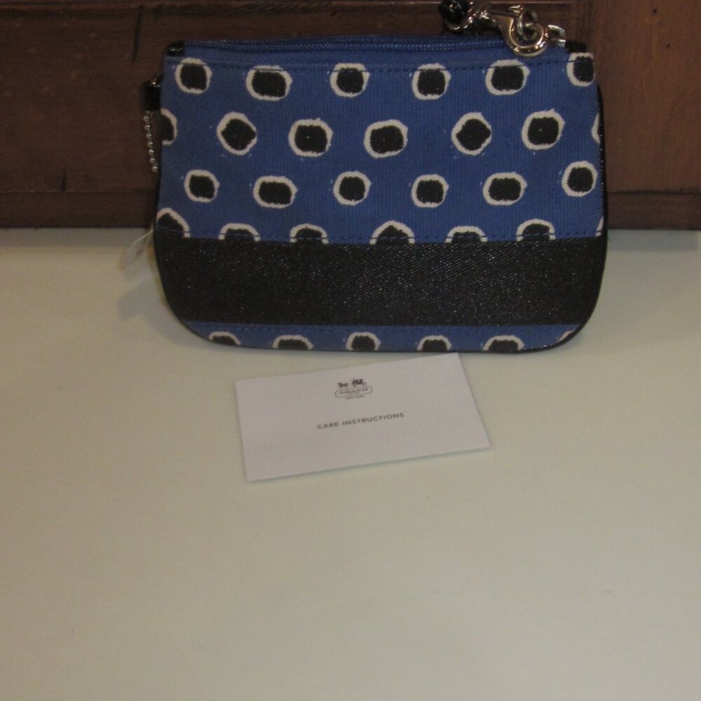 Coach Mini Dot Wristlet Blue and Black Circle Pattern - Picture 5 of 7